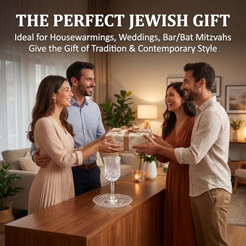 Modern Glass Kiddush Cup Set with Matching Tray - 5.2 oz Wine Goblet