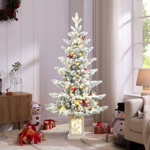 iphlitlvz 2-Pack 3.5ft Snow Flocked Pre-Lit Christmas Tree with Snowflake Base, Battery Operated & Auto Timer