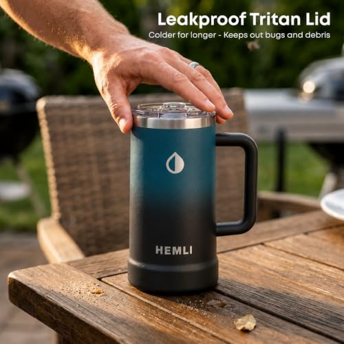 24 oz Ceramic Lined Insulated Beer Mug with Leakproof Lid