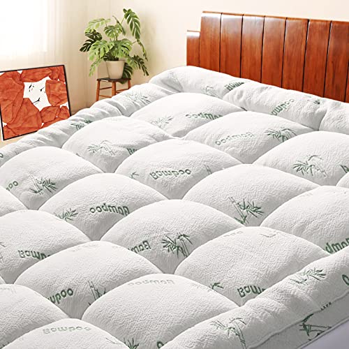 White Twin XL Mattress Topper - Extra Thick Pillow Top, Cooling Bamboo Cover