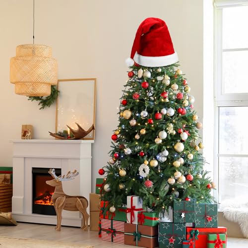 Gejoy Santa Hat Tree Topper 33 x 21 Inch Red Plaid - Christmas Decor