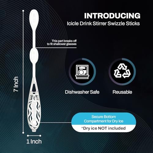 Chrome Cherry 10 Pack Icicle Cocktail Stirrer with Glowing Smokey Effect – Safe Dry Ice Compatible