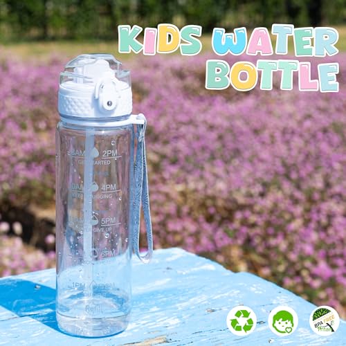Kids Water Bottle 17oz with Time Marker and Straw Lid