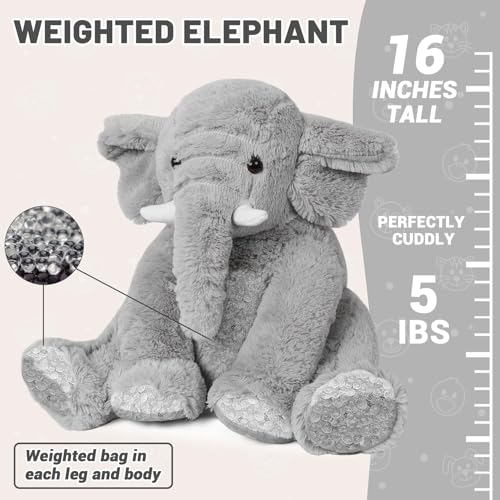 5 lb Weighted Elephant Stuffed Animal, 16-Inch Soft Plush Pillow