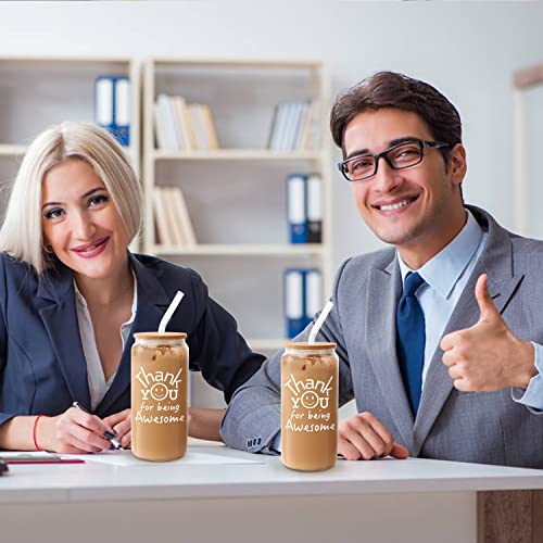 Thank You for Being Awesome Glass Can Cup with Lid and Straw, 18oz