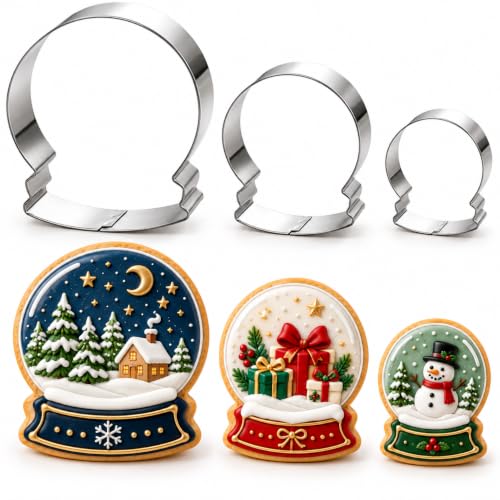 Christmas Snow Globe Cookie Cutter Set - 3 Stainless Steel Baking Molds