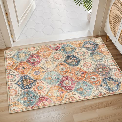 Moroccan Trellis Washable 2x3 Area Rug - Non-Slip Ultra-Thin Accent Carpet