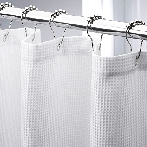 AmazerBath White Waffle Shower Curtain - Heavy Duty 240GSM Fabric