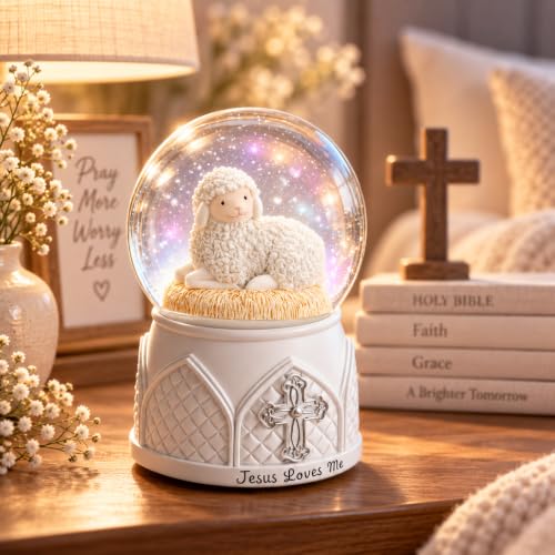 Jesus Loves Me Snow Globe with Musical Hymn | Religious Gift for Baptisms & Easter