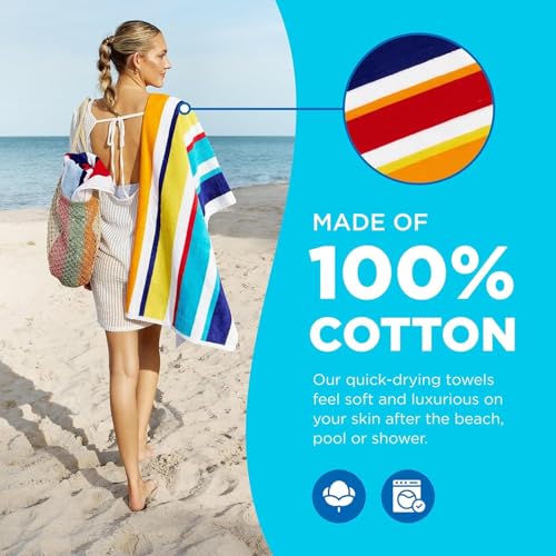 Large Striped Cotton Beach Towels - 32" x 62" Soft Absorbent Towel (4 Pack)