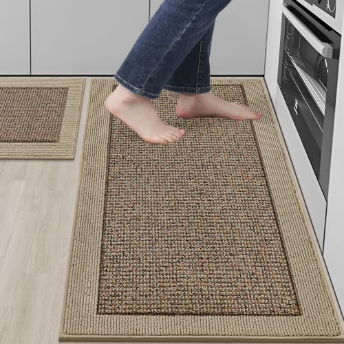 Kitchen Rugs Set of 2, Non-Slip Washable Kitchen Mats, 20"x32" & 20"x48" Taupe