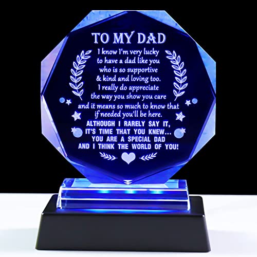 YWHL Glass To My Dad Plaque with Colorful Light Base - Birthday Gift for Father from Daughter or Son