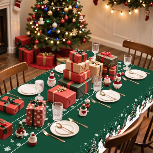 Smiry 54 x 108 Inch Christmas Green & White Disposable Tablecloths (10 Packs)