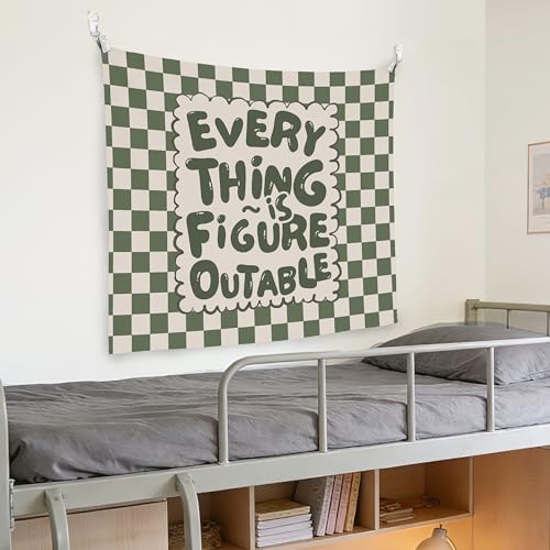 Green Checkered Positive Affirmation Wall Tapestry - 50x60 Inch Wall Decor