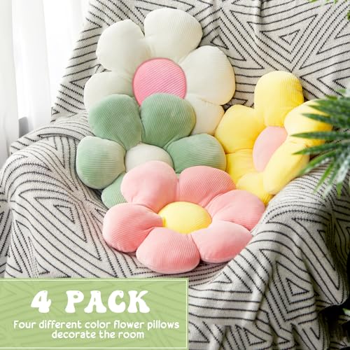 4-Piece Flower Floor Pillow Set, Soft Plush Daisy Cushions for Reading Nook
