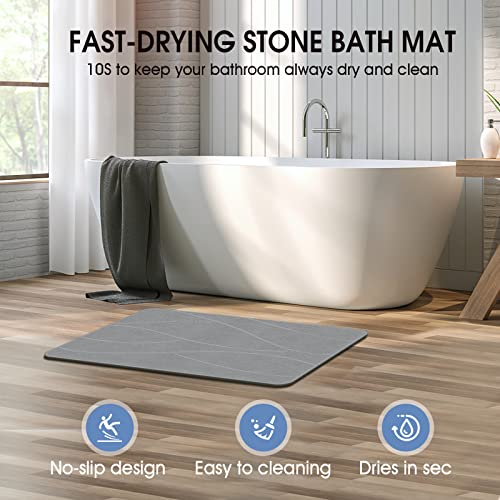 VEELOIM Stone Bath Mat, Fast Drying Diatomaceous Earth Shower Mat Grey