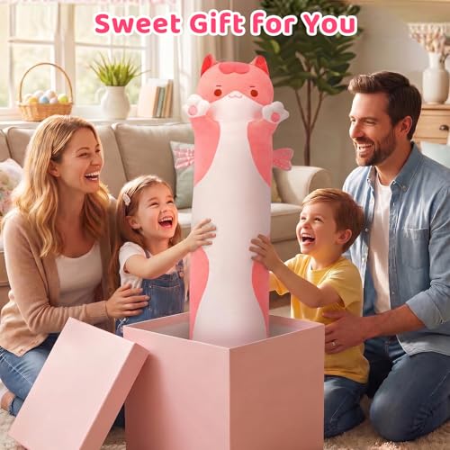 Mewaii Long Cat Plush Body Pillow - Soft Kawaii Pink Stuffed Animal