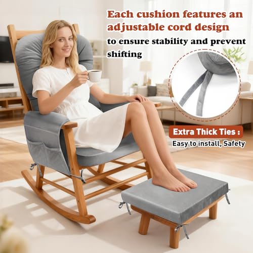 5-Piece Glider Rocker Cushion Set with Storage Pockets, Grey Flannel