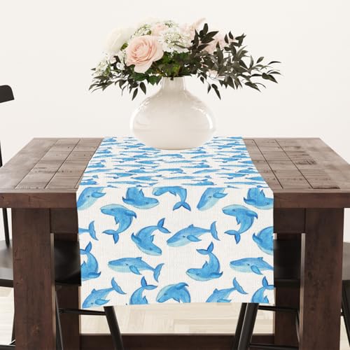 Blue Whale Table Runner - Farmhouse Kitchen Decor, 13x72 Inch, Indoor Outdoor Gift