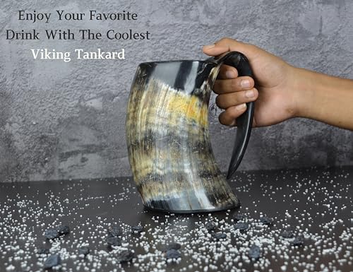 Handmade 16 oz Viking Ox Horn Drinking Mug - Authentic Food-Grade Tankard