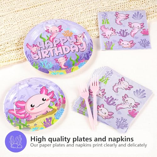 96-Piece Pink Axolotl Birthday Party Tableware Set for 24 Guests