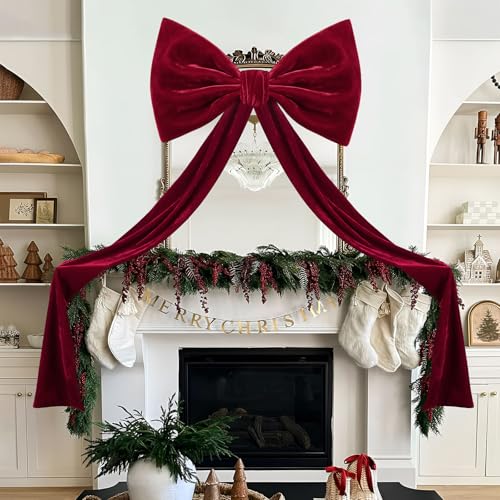 Suncalla Velvet Wine Red Christmas Tree Topper Bows 49x19 Inches, 2-Pack
