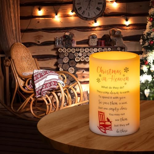 Christmas in Heaven Flameless Memorial Candle with Timer - Sympathy Gift for Loss of Loved One