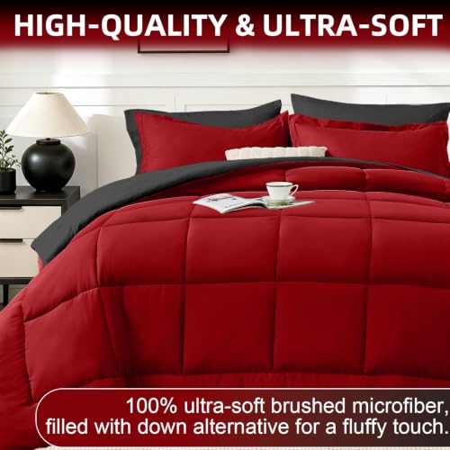Queen Comforter Set 7 Pieces - Reversible Bedding Set with Sheets & Pillowcases
