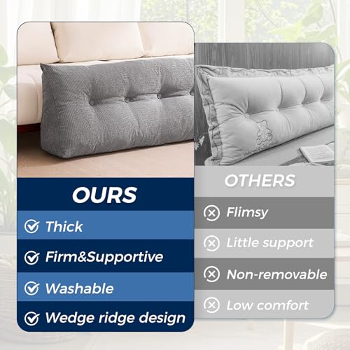 Wedge Headboard Pillow - Triangular Reading Backrest Cushion with Side Pockets