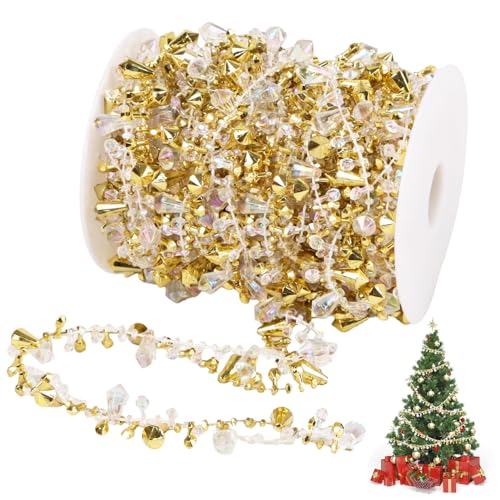 LOMIMOS 33FT Gold Crystal Beads Garland for Christmas Tree & Holiday Decor