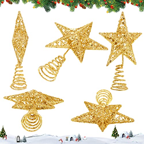 Blulu Gold 6 Inch Star Tree Topper – Glitter Christmas Treetop
