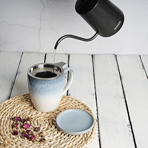 Bosmarlin Blue Ceramic Tea Mug with Infuser & Lid 16 Oz Gradient Glaze