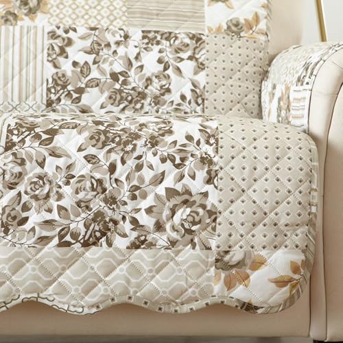 Reversible Patchwork Recliner Cover - Quilted Pet Furniture Protector (Taupe)