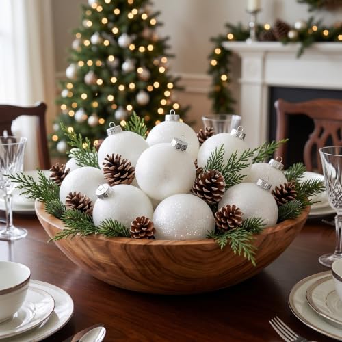 Shatterproof White Christmas Ball Ornaments Set (28-Piece, 3.15 in)
