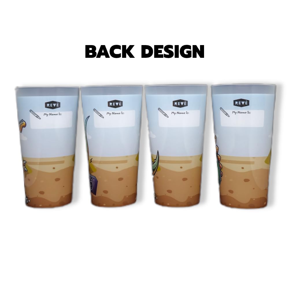 ReVè Dinosaur Party Cups – Set of 24 | Fun & Reusable Kids Cups with Name Label Spot | Personalized Plastic Cup | BPA-Free Tumblers | Top-Rack Dishwasher Safe | Recycled & Recyclable