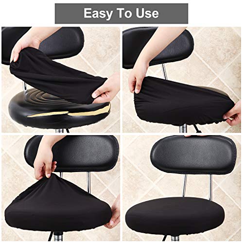 Washable Round Bar Stool Covers - Elastic Slipcovers for 14-17 Inch Chairs (Black, 4 Pieces)