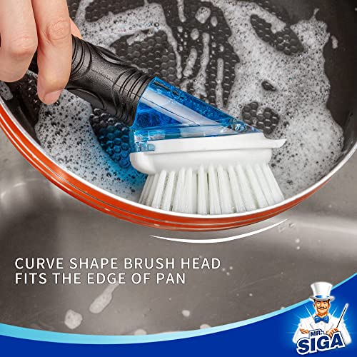 Soap Dispensing Dish Brush with Scraper for Kitchen Pot & Pan Cleaning