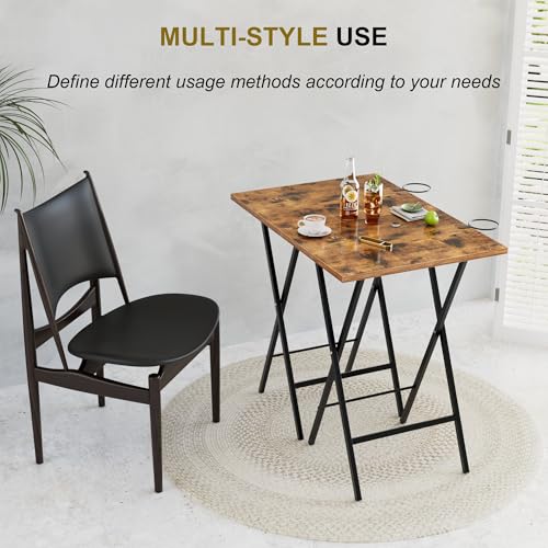 Folding TV Tray Table Set of 2 with Cup Holder, Portable Snack Desk