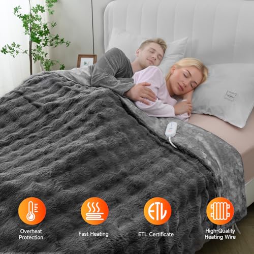 Electric Heated Blanket Queen Size - Soft Cozy Bubble Design, 5 Heat Levels & Auto-Off