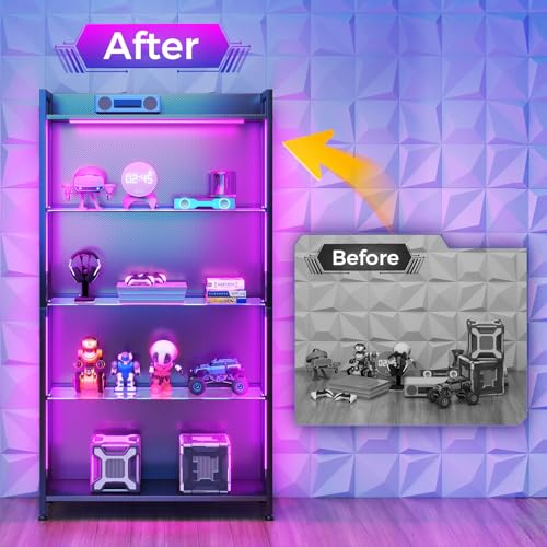 5-Tier RGB LED Display Cabinet with Glass Shelves & Metal Mesh
