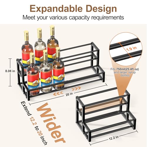 Expandable Coffee Syrup Organizer - Adjustable 6 to 12 Bottle Rack Stand