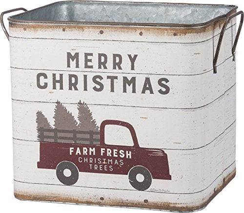 Primitives by Kathy Set of 2 Farmhouse Tin Buckets with Christmas Designs