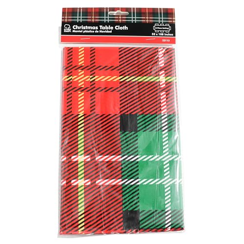 Chef Craft Christmas Tablecloth 52 x 108 inches, Red Plaid Plastic