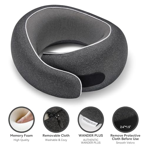 WANDER PLUS Ergonomic Memory Foam Travel Neck Pillow for Flights - Sky Blue