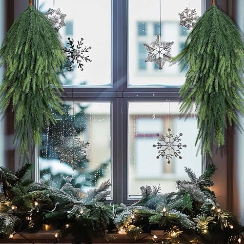 28-Inch Faux Norfolk Pine Christmas Teardrop Door Swags - Set of 2