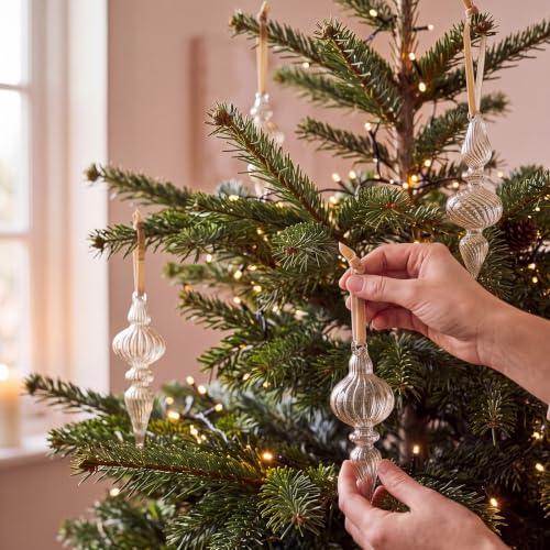 Sonwyoung Light Brown Vintage Glass Finial Christmas Ornaments 12 Pcs