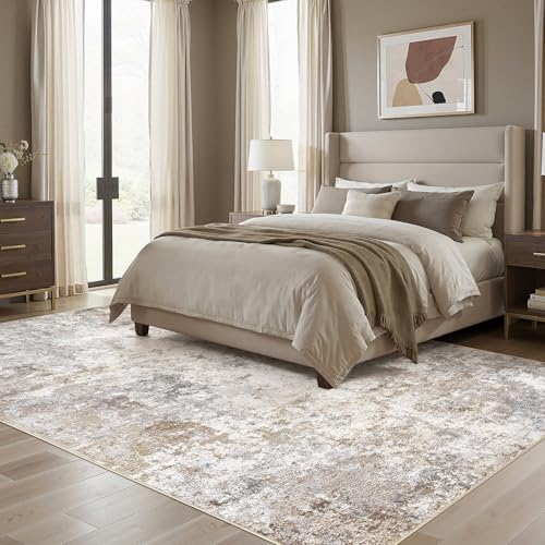8x10 Abstract Area Rug, Washable Neutral Modern Carpet for Living Room
