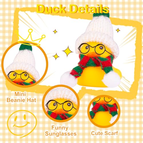 MuMyer Christmas Rubber Duck Car Ornament with Beanie, Sunglasses & Scarf - Black Sunglasses, Red & Red-White Hat, 2 Inches - Holiday Dashboard Decor