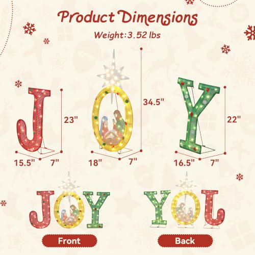 Veltenovaire 3-Piece Lighted Nativity Joy Sign Set for Christmas Yard Decor