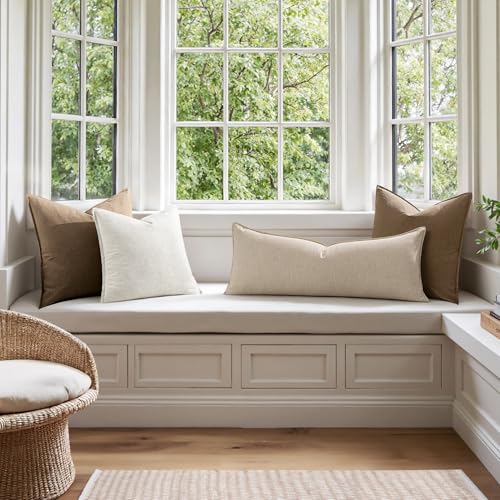 MIULEE Boho Linen Lumbar Pillow Cover 14x36 - Neutral Farmhouse Accent
